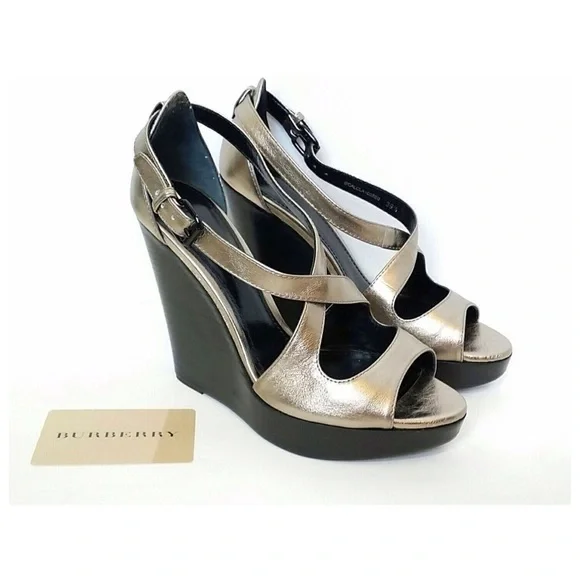 Burberry Wedge Shoes Metallic Goldstone Color in Dust Bag and Box - Picture 4 of 4